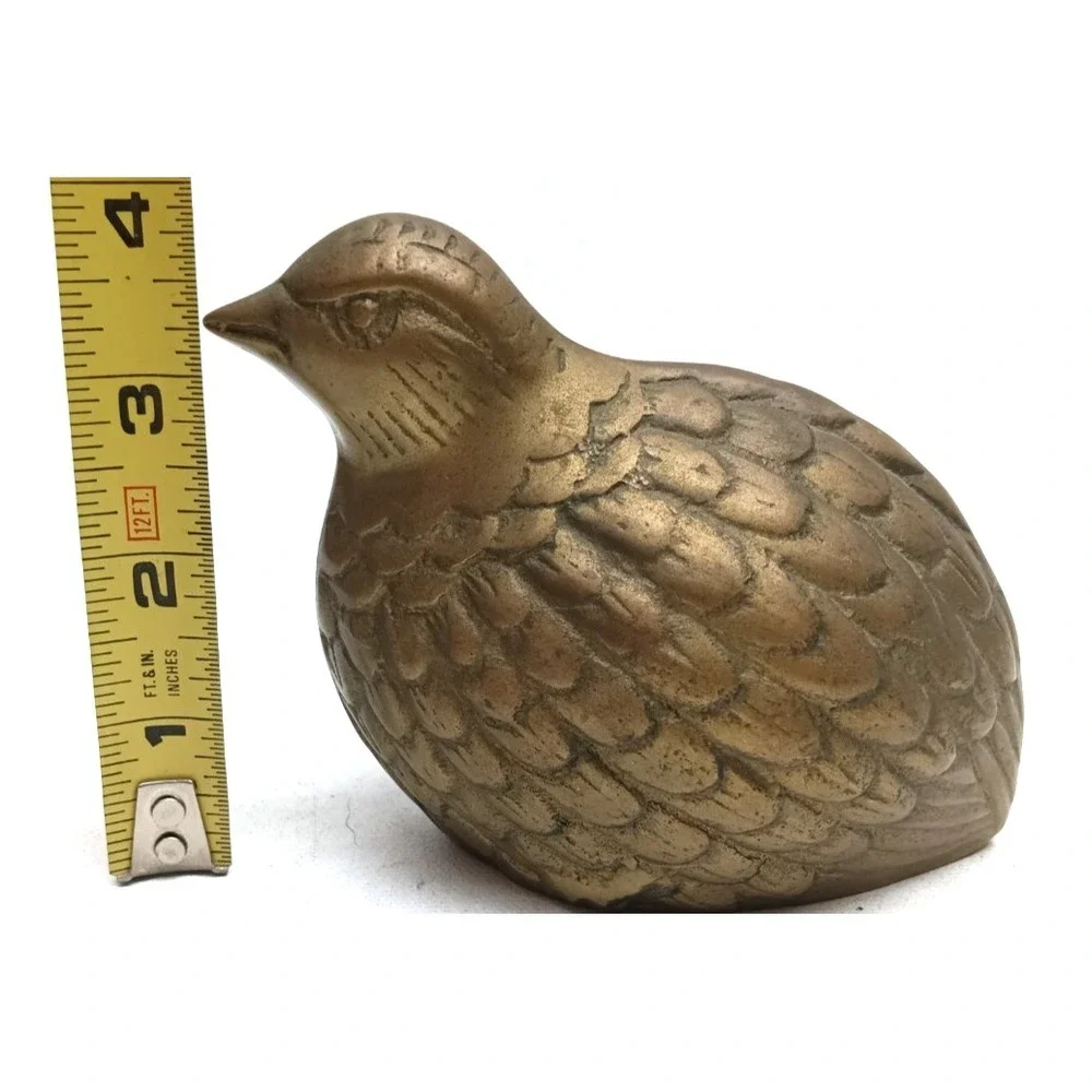 Vintage Solid Brass Quail Bird Figurine Paperweight Partridge Heavy 20 oz / 4